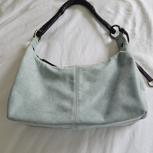Henri Lou Suede Teal Blue Green Shoulder Bag - Picture 9 of 17